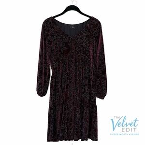 Taylor Burnout Velvet Dress Plum Long Sleeve | Romantic Size 10 |Holiday Event